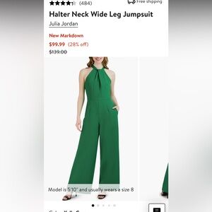 Julia Jordan Green Halter Neck Wide Leg Jumpsuit